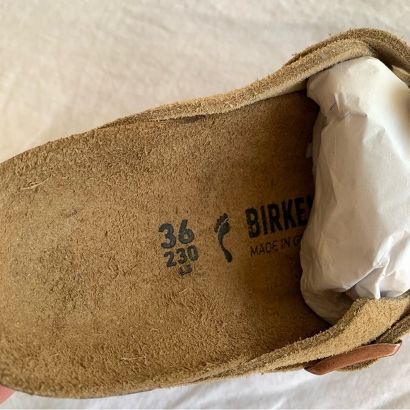 Birkenstock Boston Suede Leather Clog Slip Ons Shoes Latte Cream - Picture 7 of 9